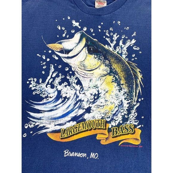 Vintage Large Mouth Bass Fish T-Shirt XL Blue Missouri Single Stitch - Picture 3 of 8